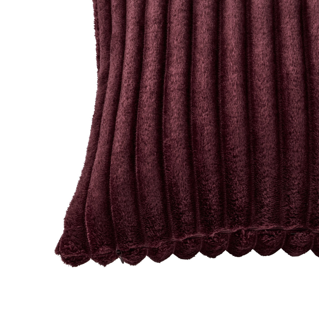 Dusklia - Ribbed Flannel Faux Fur Sofa Cushion Cover - Aubergine