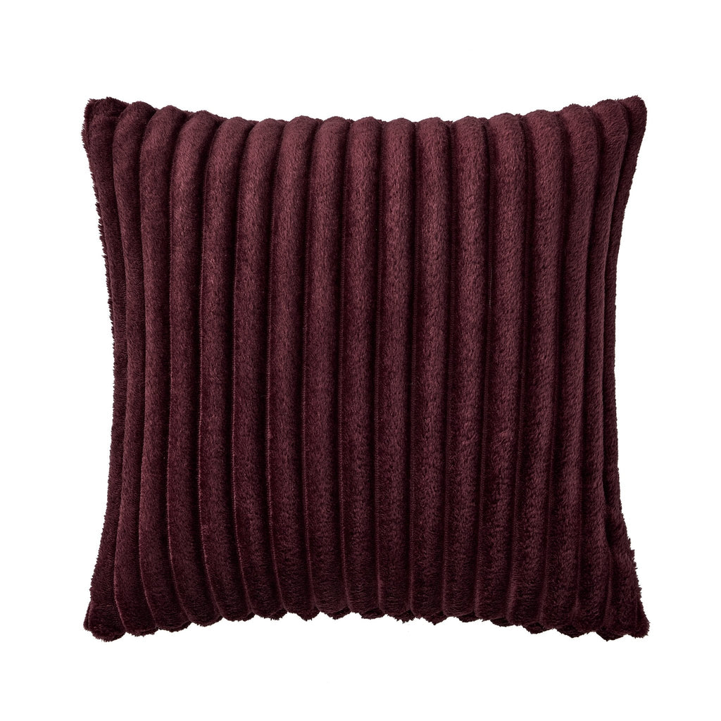 Dusklia - Ribbed Flannel Faux Fur Sofa Cushion Cover - Aubergine