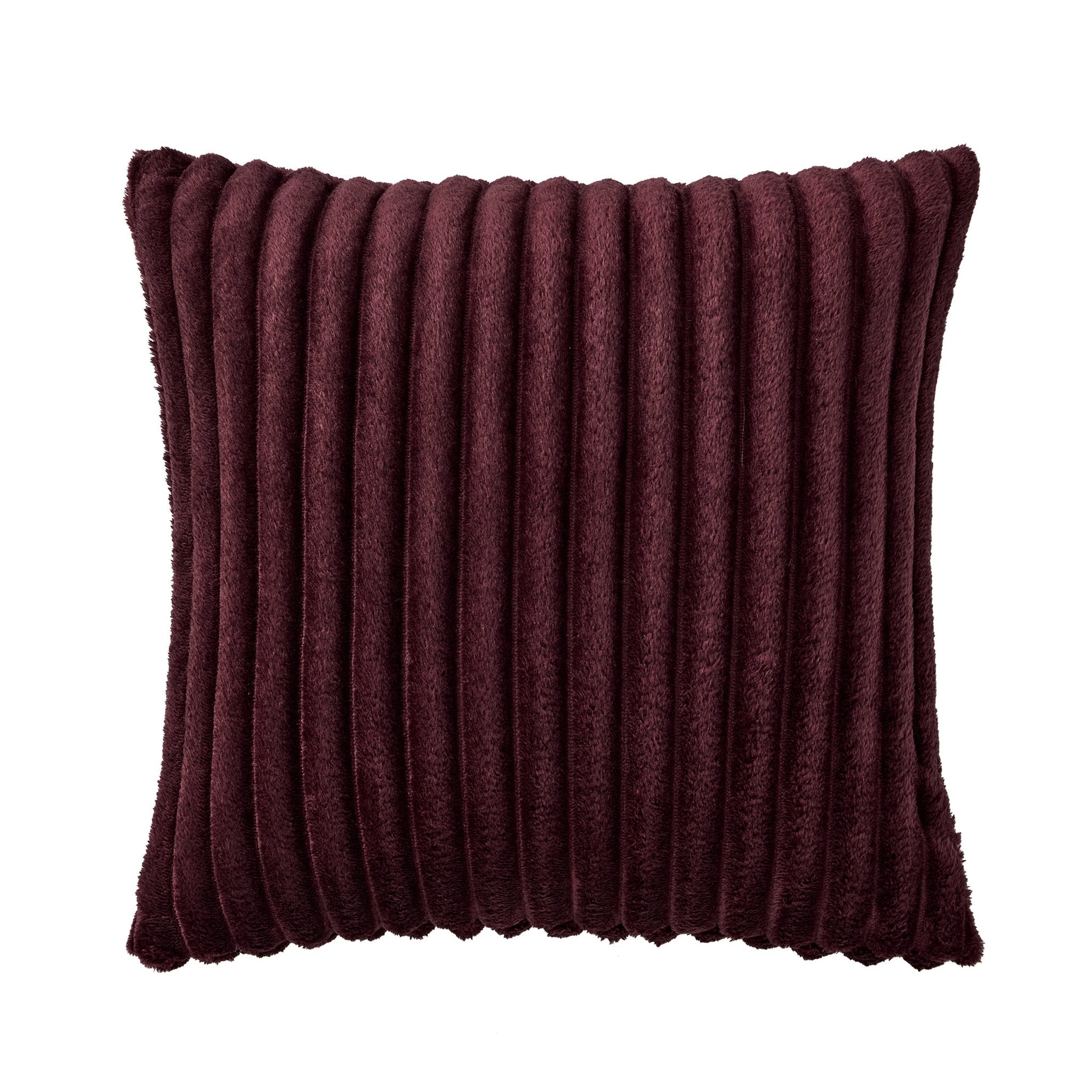 Dusklia - Ribbed Flannel Faux Fur Sofa Cushion Cover - Aubergine