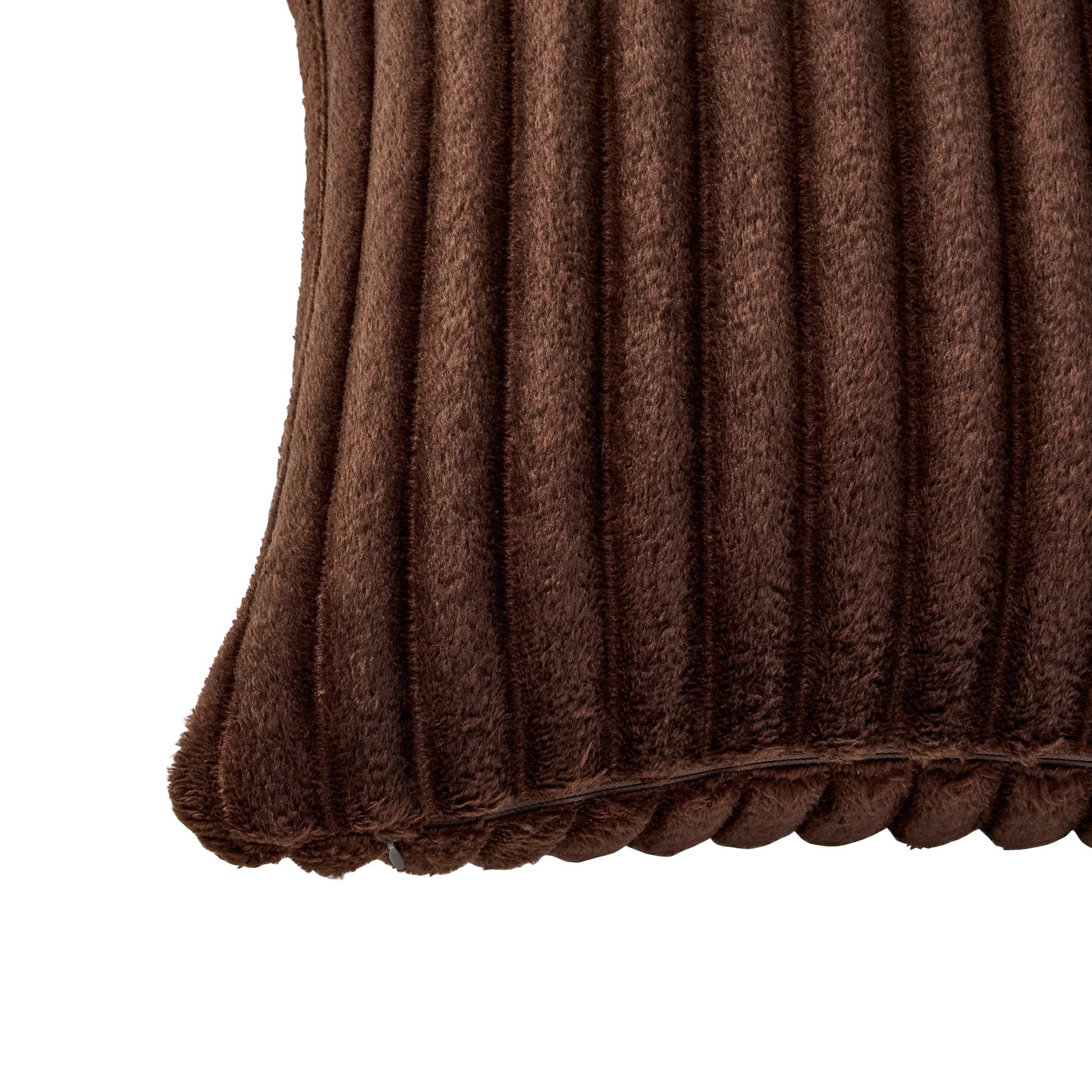 Housse de coussin de canapé en fausse fourrure et flanelle côtelée - Chocolat