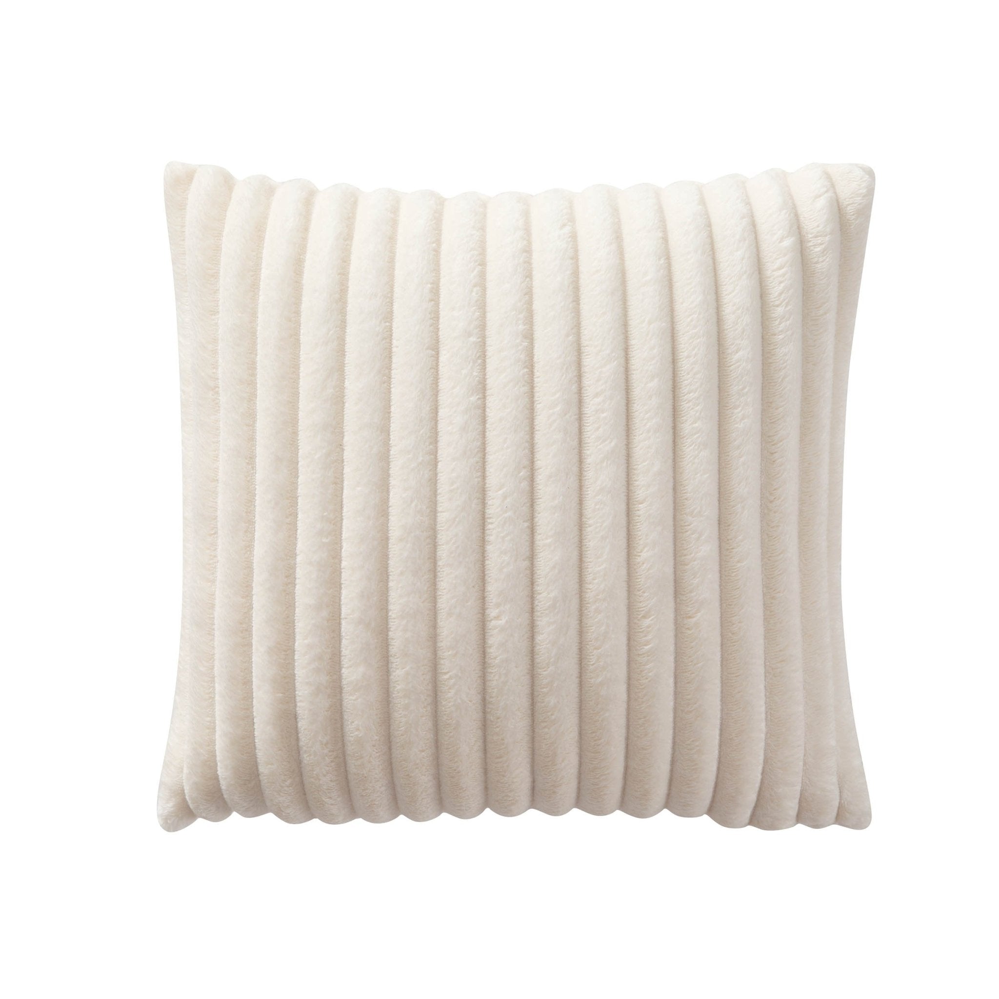 Housse de coussin en flanelle côtelée et fausse fourrure - Crème