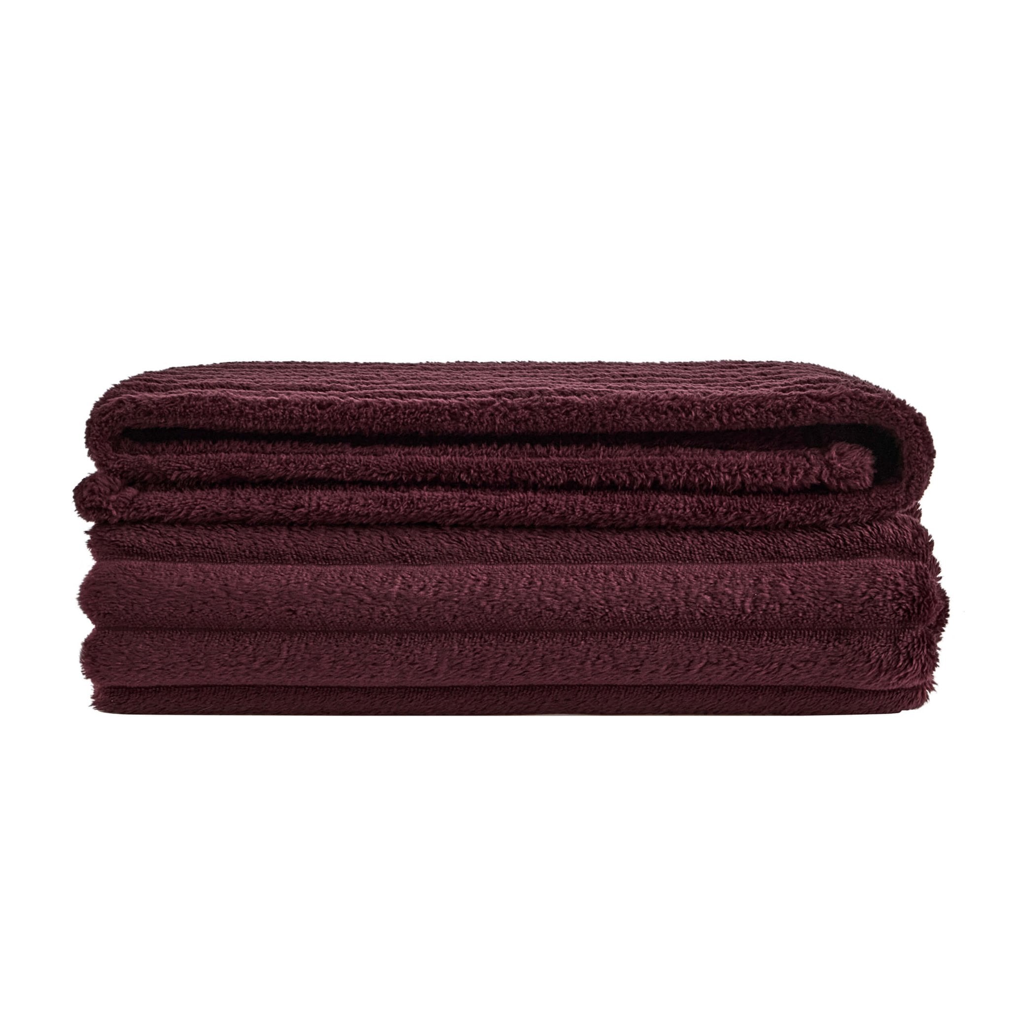 Dusklia - Ribbed Flannel Faux Fur Throw - Aubergine