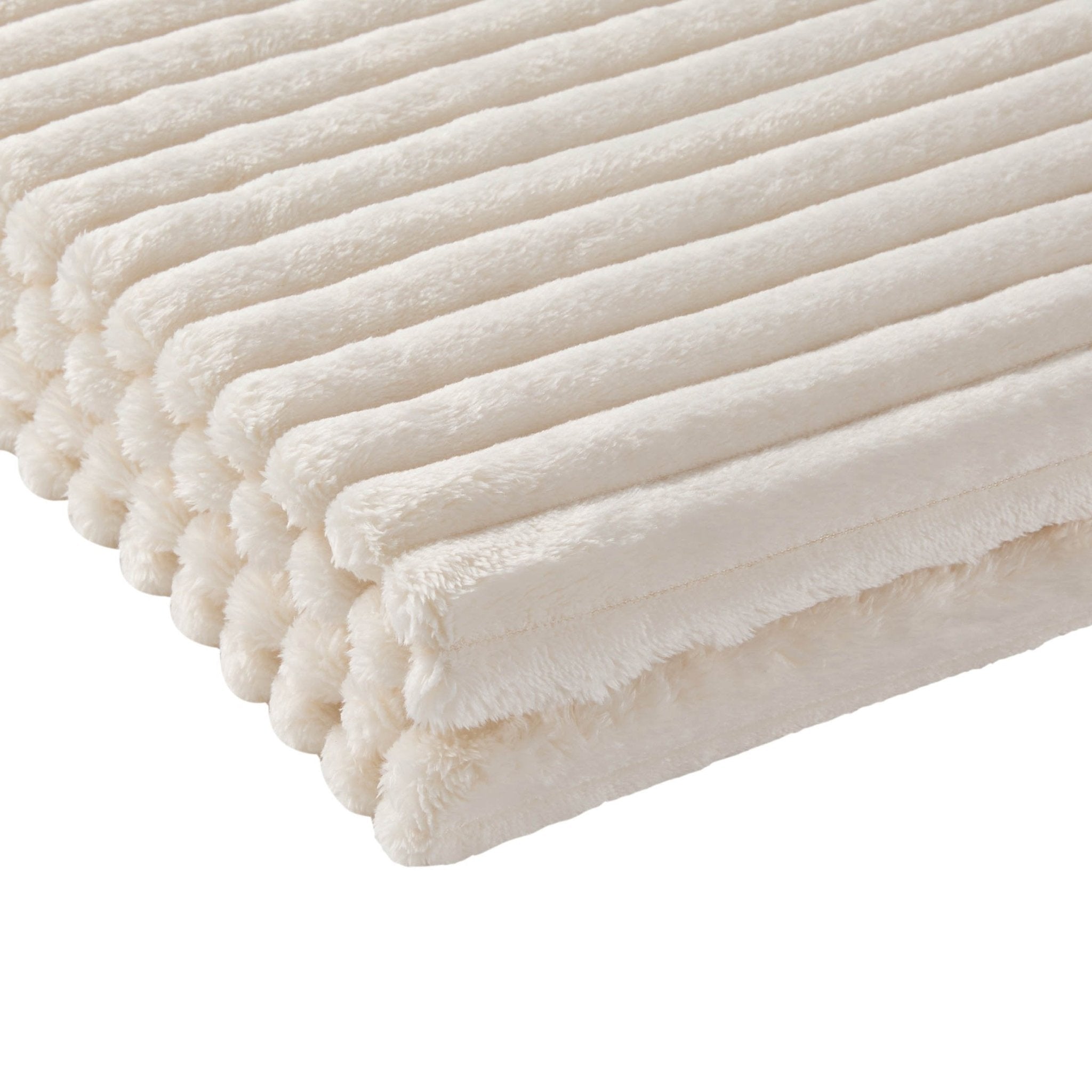Plaid de canapé en flanelle côtelée et fausse fourrure - Crème