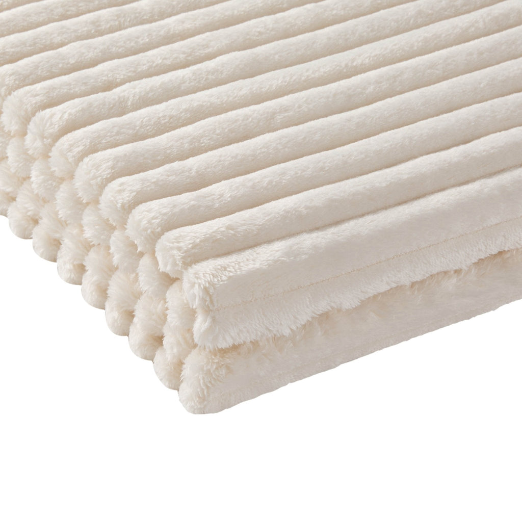 Plaid côtelé en flanelle fausse fourrure - Crème