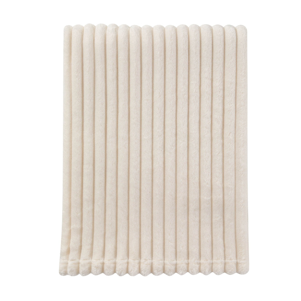 Plaid de canapé en flanelle côtelée et fausse fourrure - Crème
