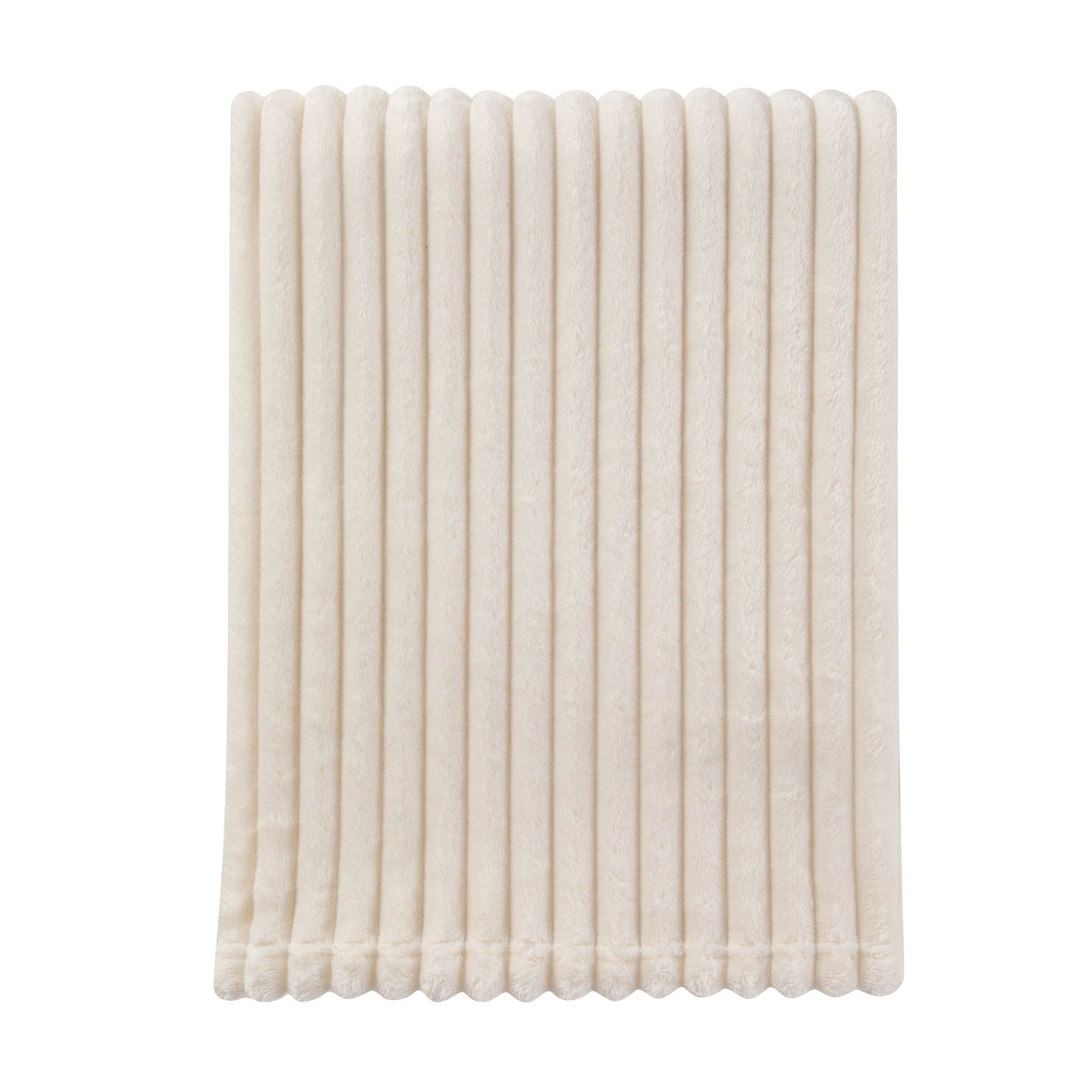 Plaid de canapé en flanelle côtelée et fausse fourrure - Crème