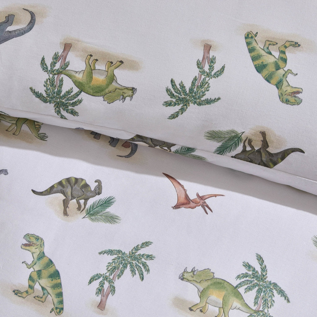 Dusklia - Riley 100% Cotton Dino Print Duvet Cover Set - Green