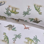 Dusklia - Riley 100% Cotton Dino Print Duvet Cover Set - Green