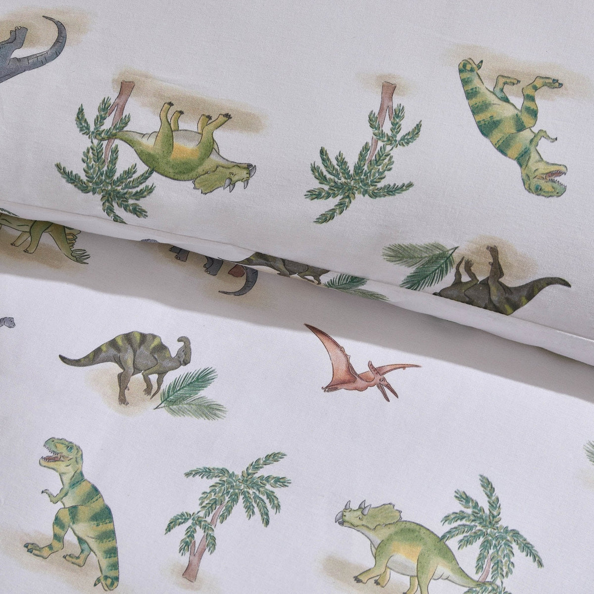 Dusklia - Riley 100% Cotton Dino Print Duvet Cover Set - Green