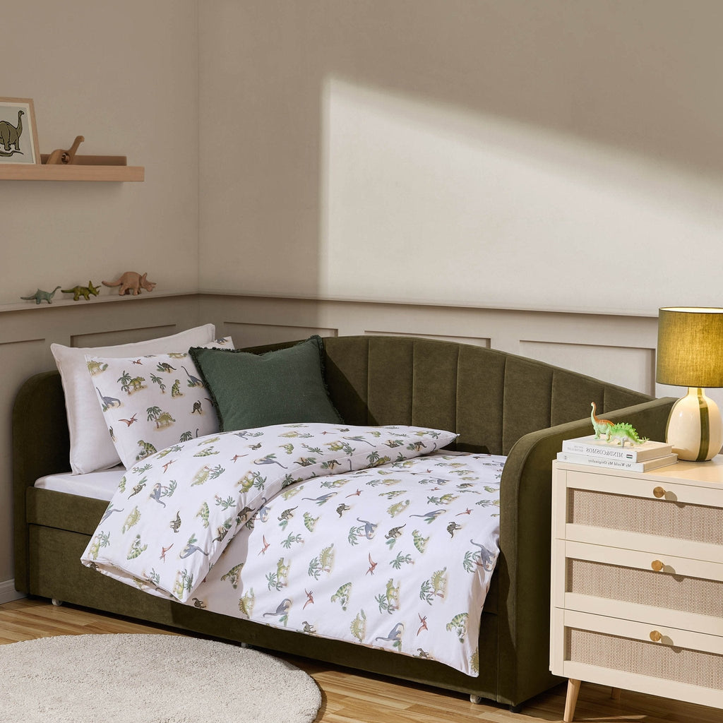 Dusklia - Riley 100% Cotton Dino Print Duvet Cover Set - Green