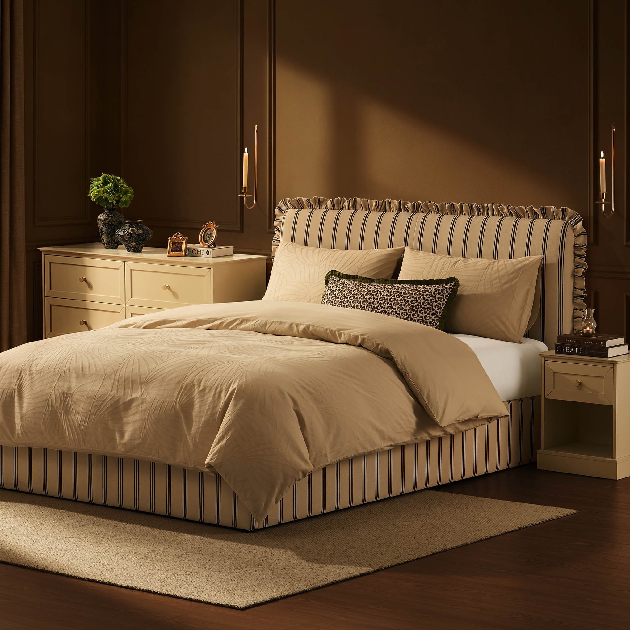Dusklia - Riva Ottoman Storage Bed - Blue Stripe
