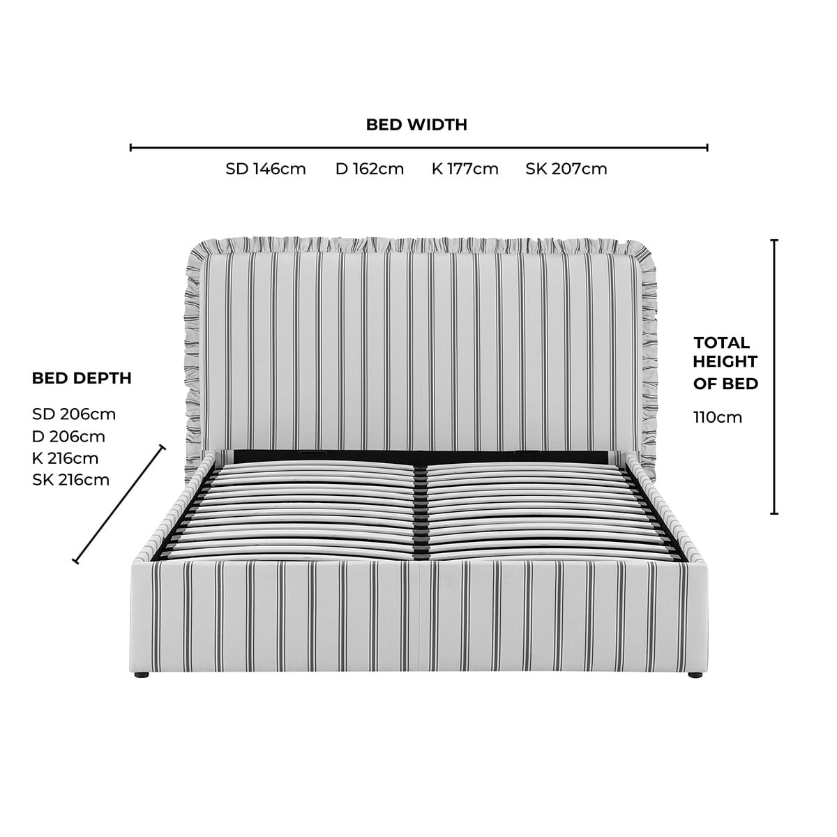 Dusklia - Riva Ottoman Storage Bed - Blue Stripe