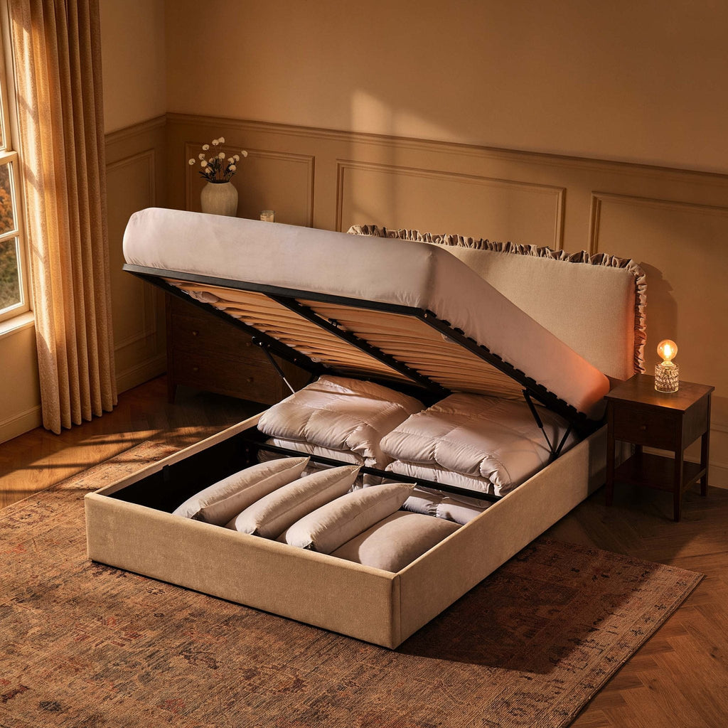 Dusklia - Riva Ottoman Storage Bed - Chenille Ivory