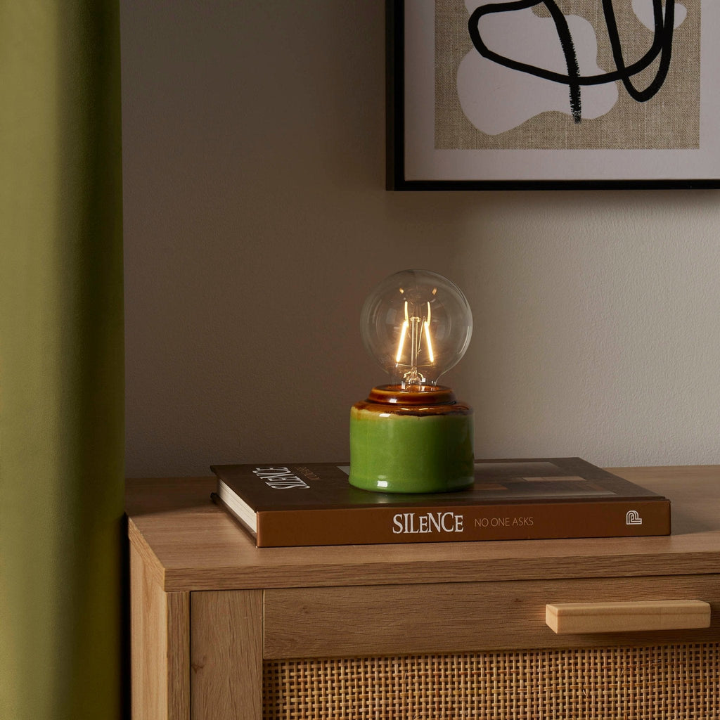 Dusklia - Robin Reactive Glaze Ceramic Bulb Table Lamp - Green/Brown