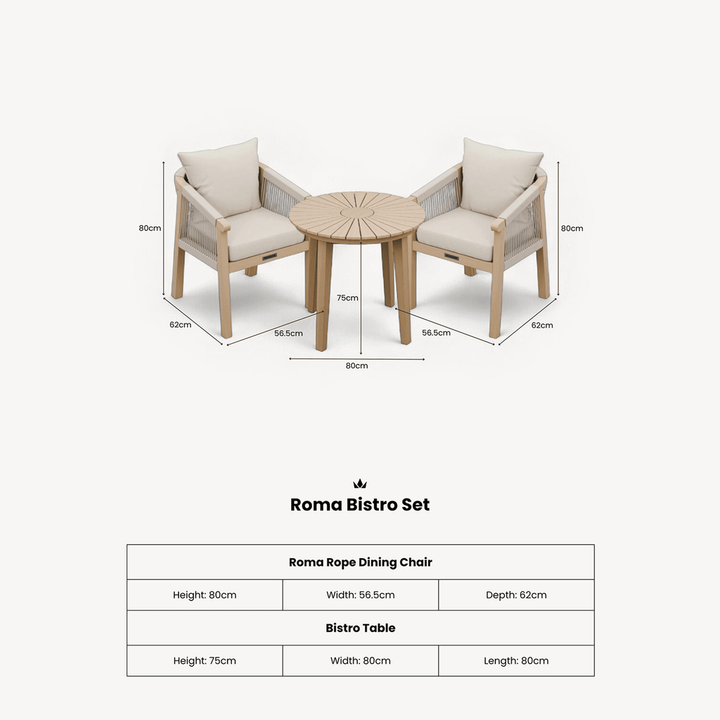 Dusklia - Roma Outdoor 2 Seater Round Bistro Table and Dining Chairs - Beige