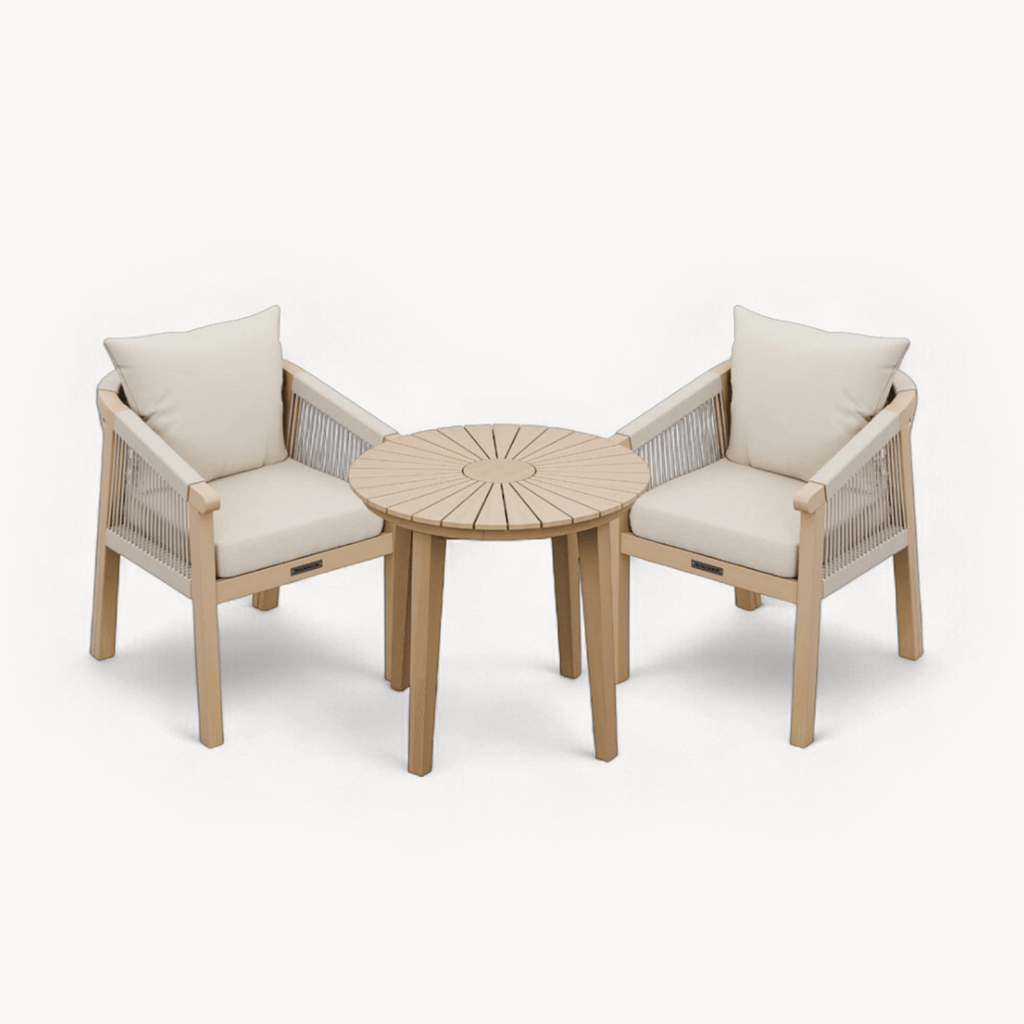 Dusklia - Roma Outdoor 2 Seater Round Bistro Table and Dining Chairs - Beige
