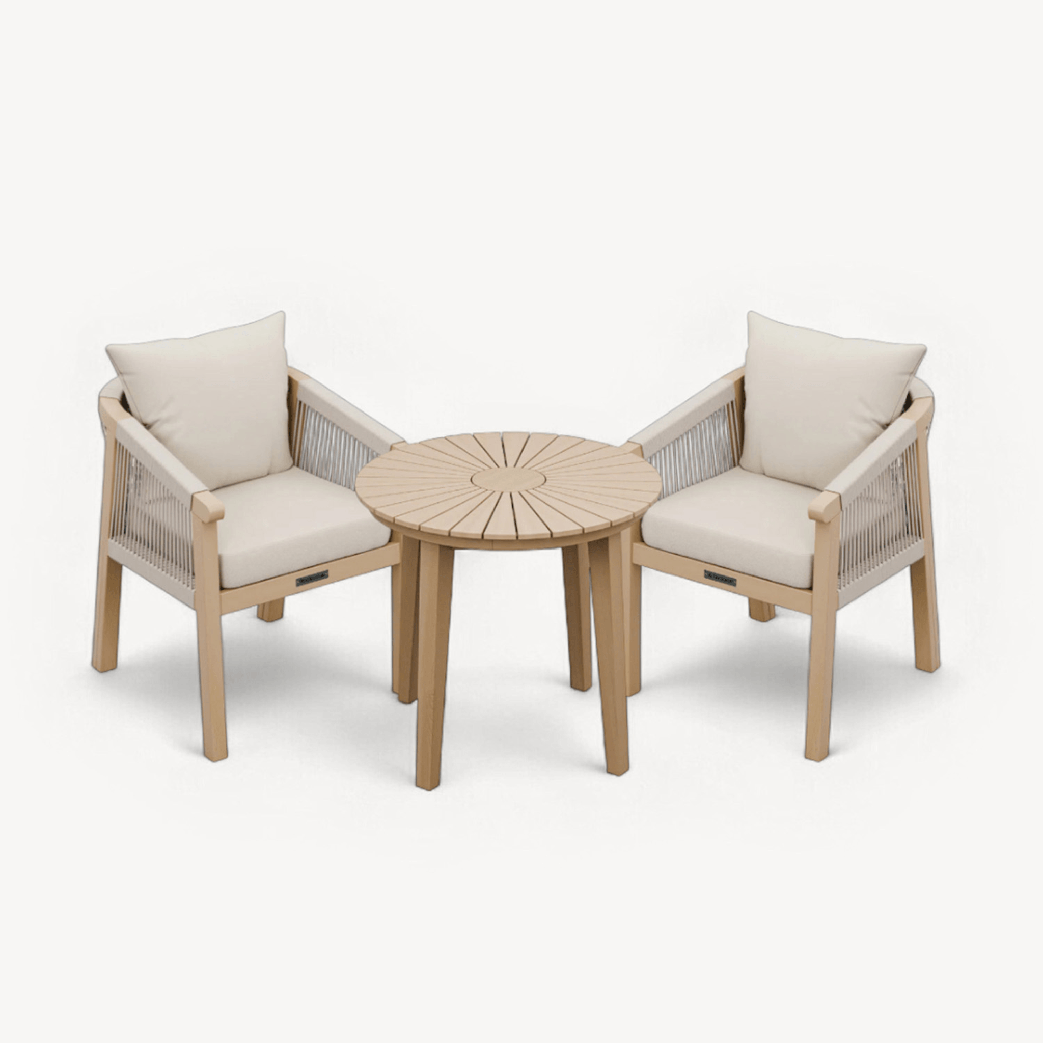 Dusklia - Roma Outdoor 2 Seater Round Bistro Table and Dining Chairs - Beige