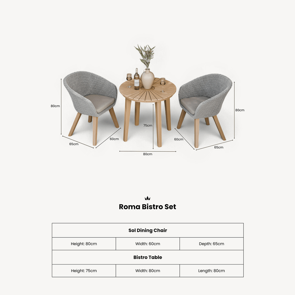 Dusklia - Roma Outdoor 2 Seater Round Bistro Table and Sol Dining Chairs - Beige