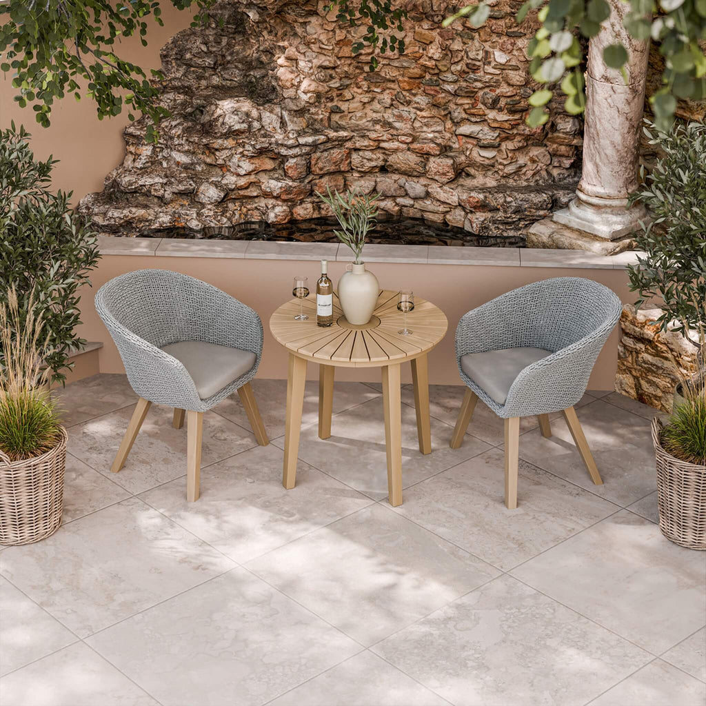 Dusklia - Roma Outdoor 2 Seater Round Bistro Table and Sol Dining Chairs - Beige