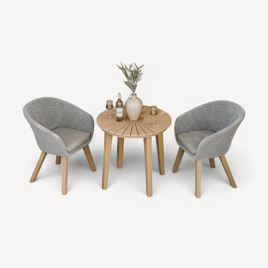 Dusklia - Roma Outdoor 2 Seater Round Bistro Table and Sol Dining Chairs - Beige