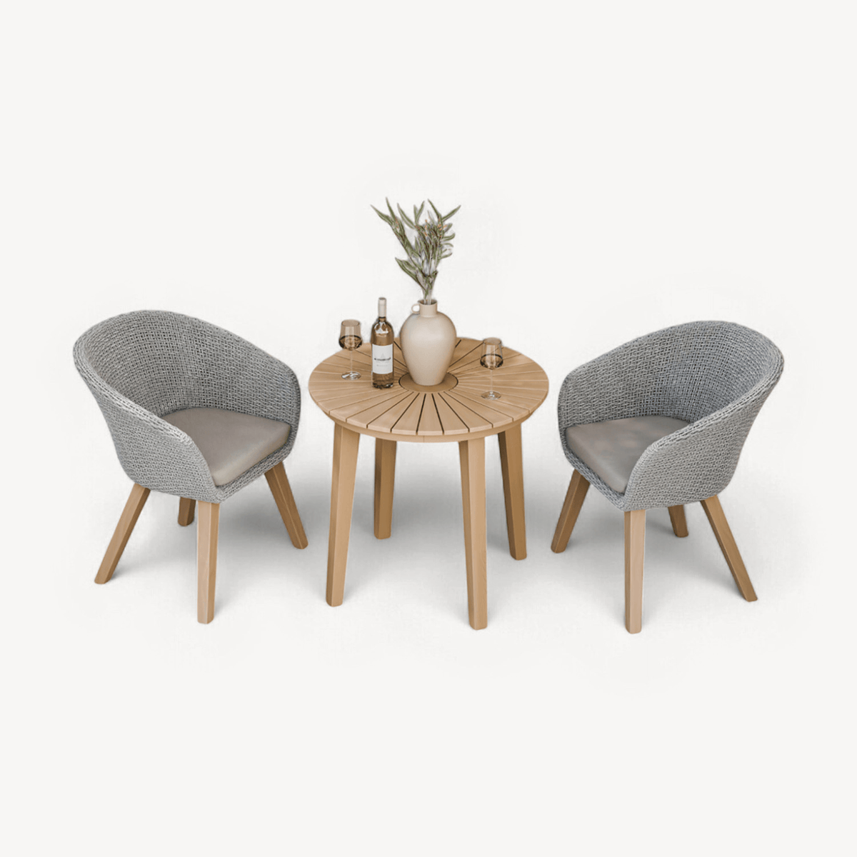 Dusklia - Roma Outdoor 2 Seater Round Bistro Table and Sol Dining Chairs - Beige
