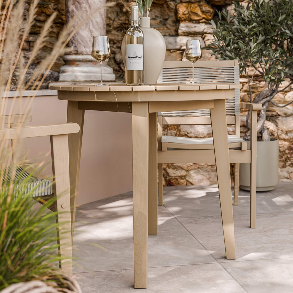 Dusklia - Roma Outdoor 2 Seater Round Bistro Table and Stacking Chairs - Beige
