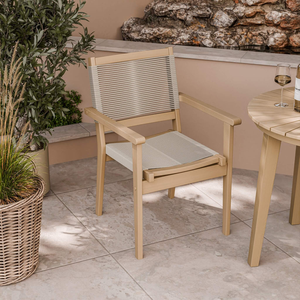 Dusklia - Roma Outdoor 2 Seater Round Bistro Table and Stacking Chairs - Beige