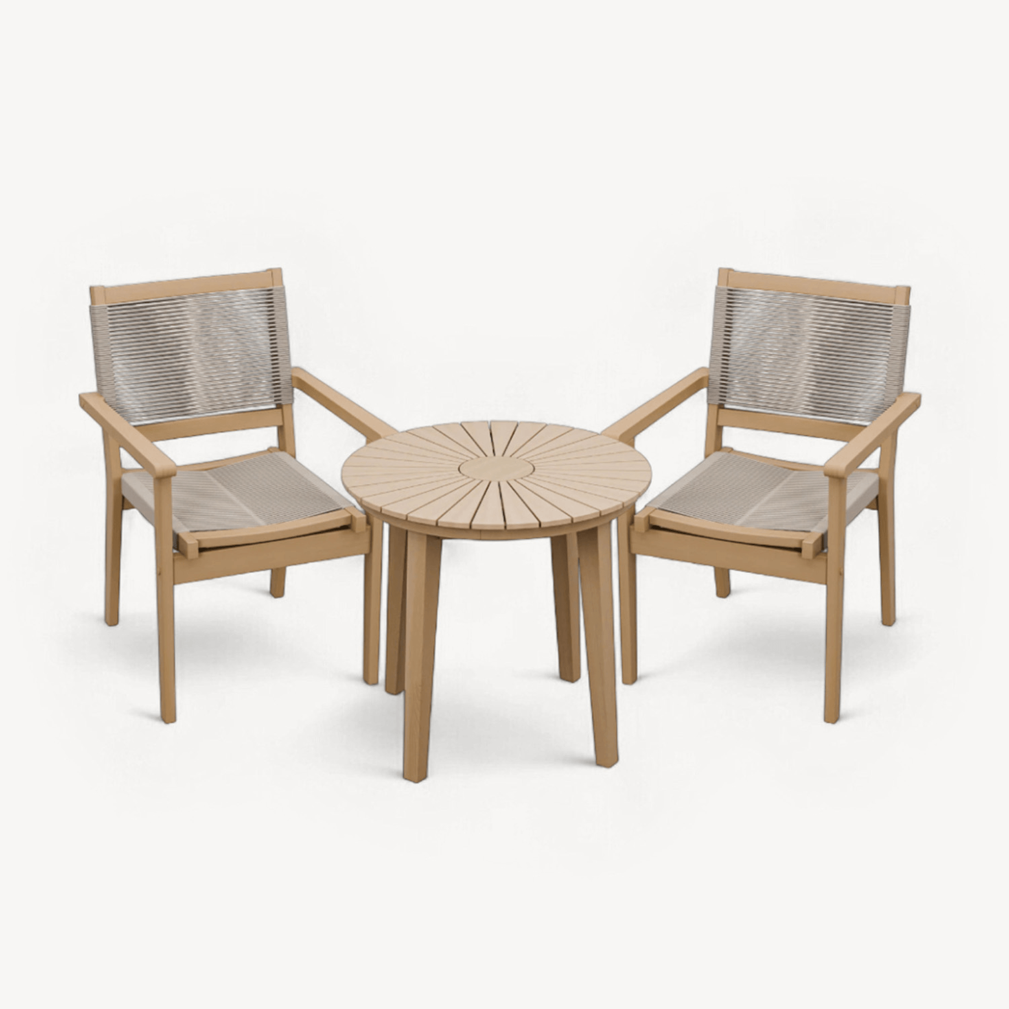 Dusklia - Roma Outdoor 2 Seater Round Bistro Table and Stacking Chairs - Beige
