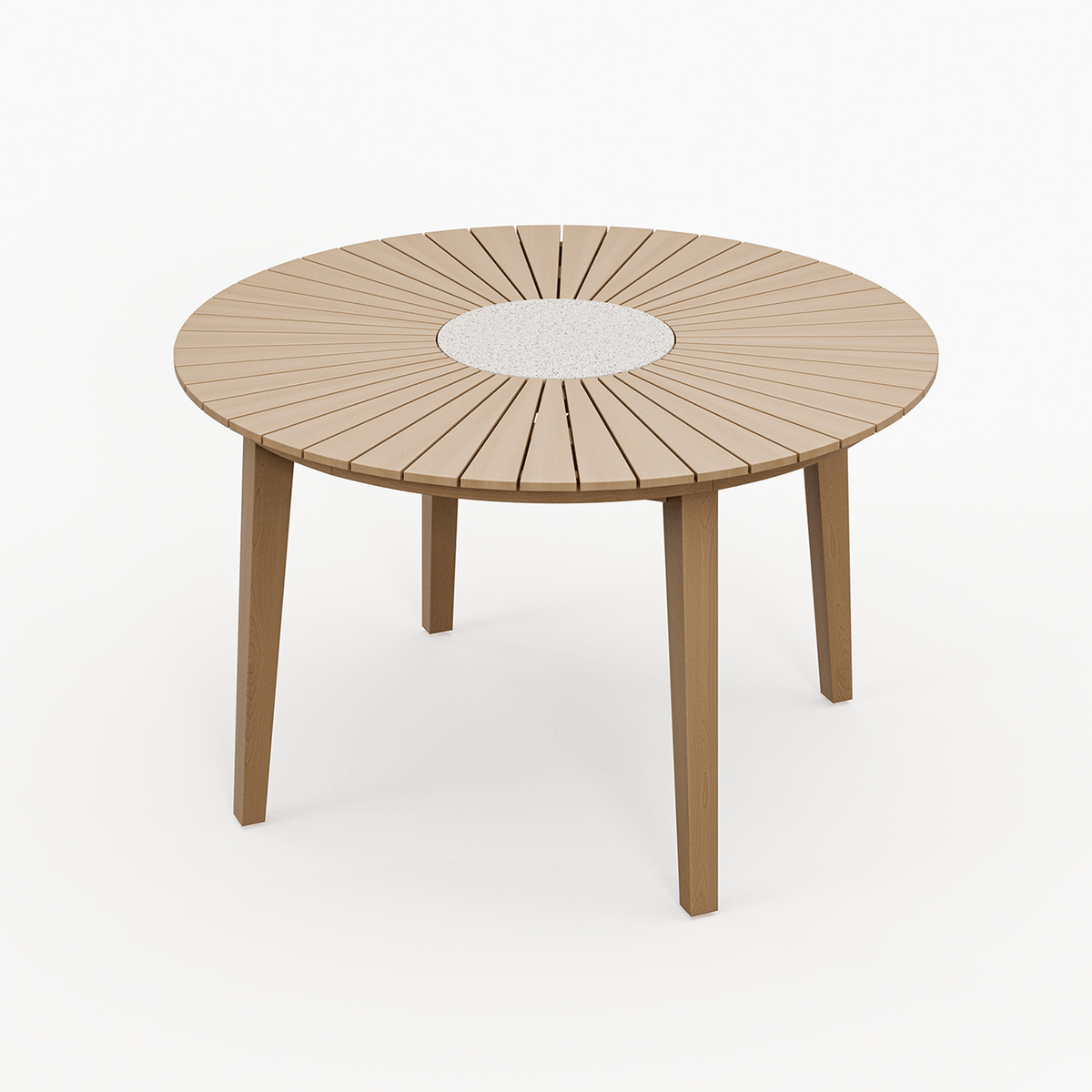 Dusklia - Roma Outdoor 4 Seater Round Dining Table and Stacking Chairs - Beige