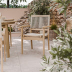 Dusklia - Roma Outdoor 4 Seater Round Dining Table and Stacking Chairs - Beige