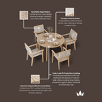 Dusklia - Roma Outdoor 4 Seater Round Dining Table and Stacking Chairs - Beige