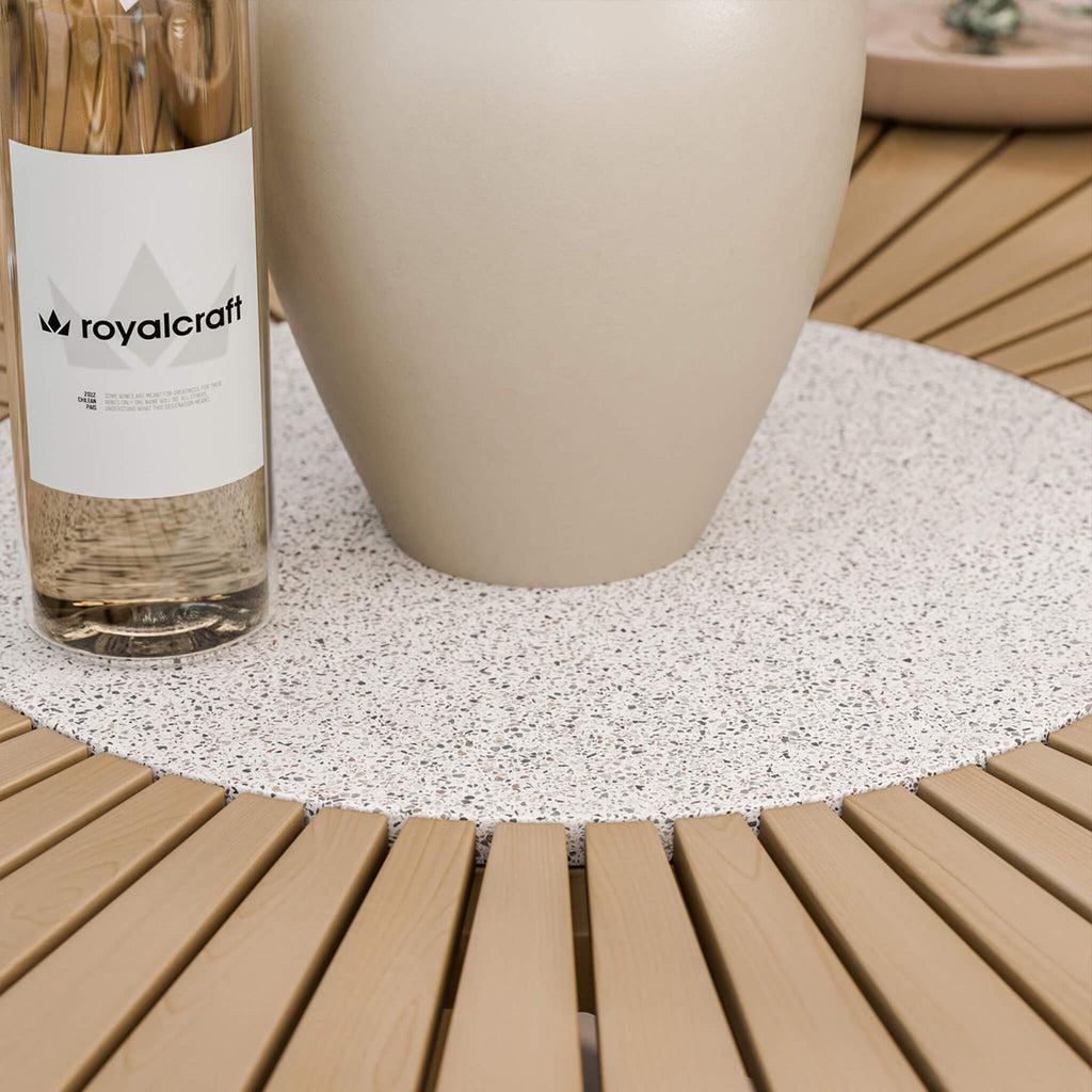 Dusklia - Roma Outdoor 4 Seater Round Dining Table and Stacking Chairs - Beige