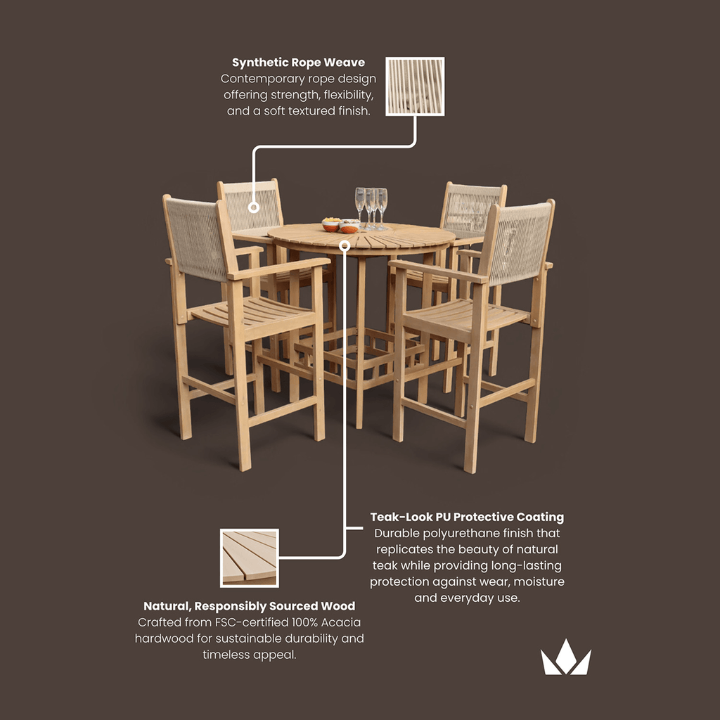 Dusklia - Roma Outdoor 4 Seater Round High Bar Table and Barstools - Beige