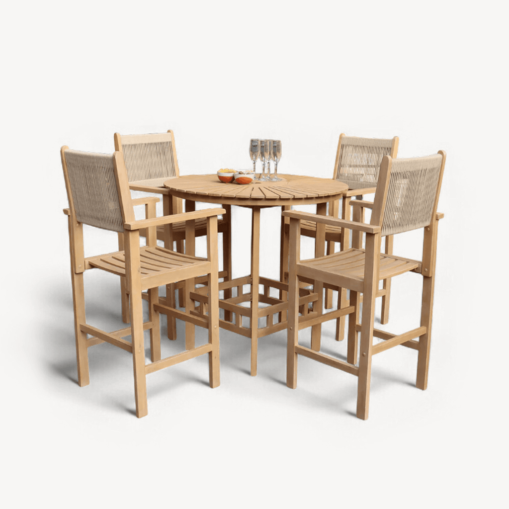 Dusklia - Roma Outdoor 4 Seater Round High Bar Table and Barstools - Beige