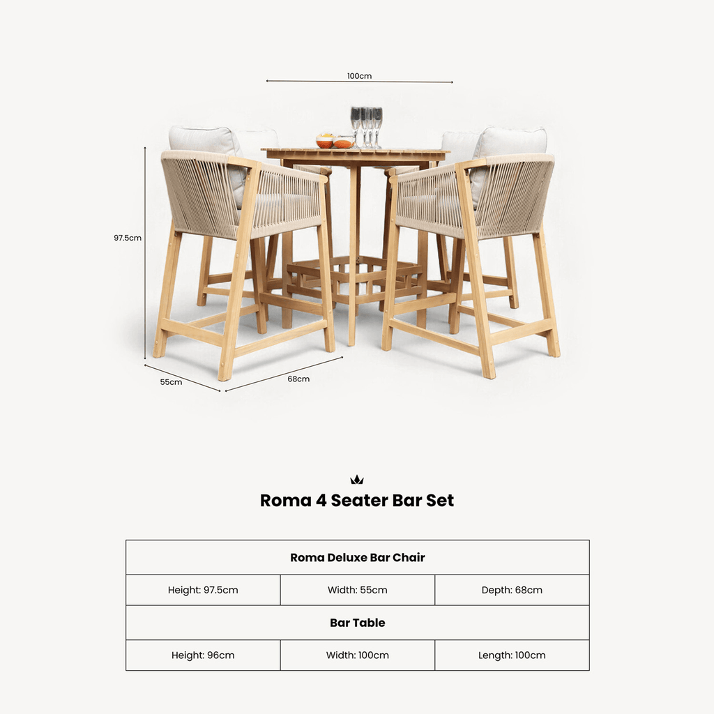 Dusklia - Roma Outdoor 4 Seater Round High Bar Table and Deluxe Barstools - Beige