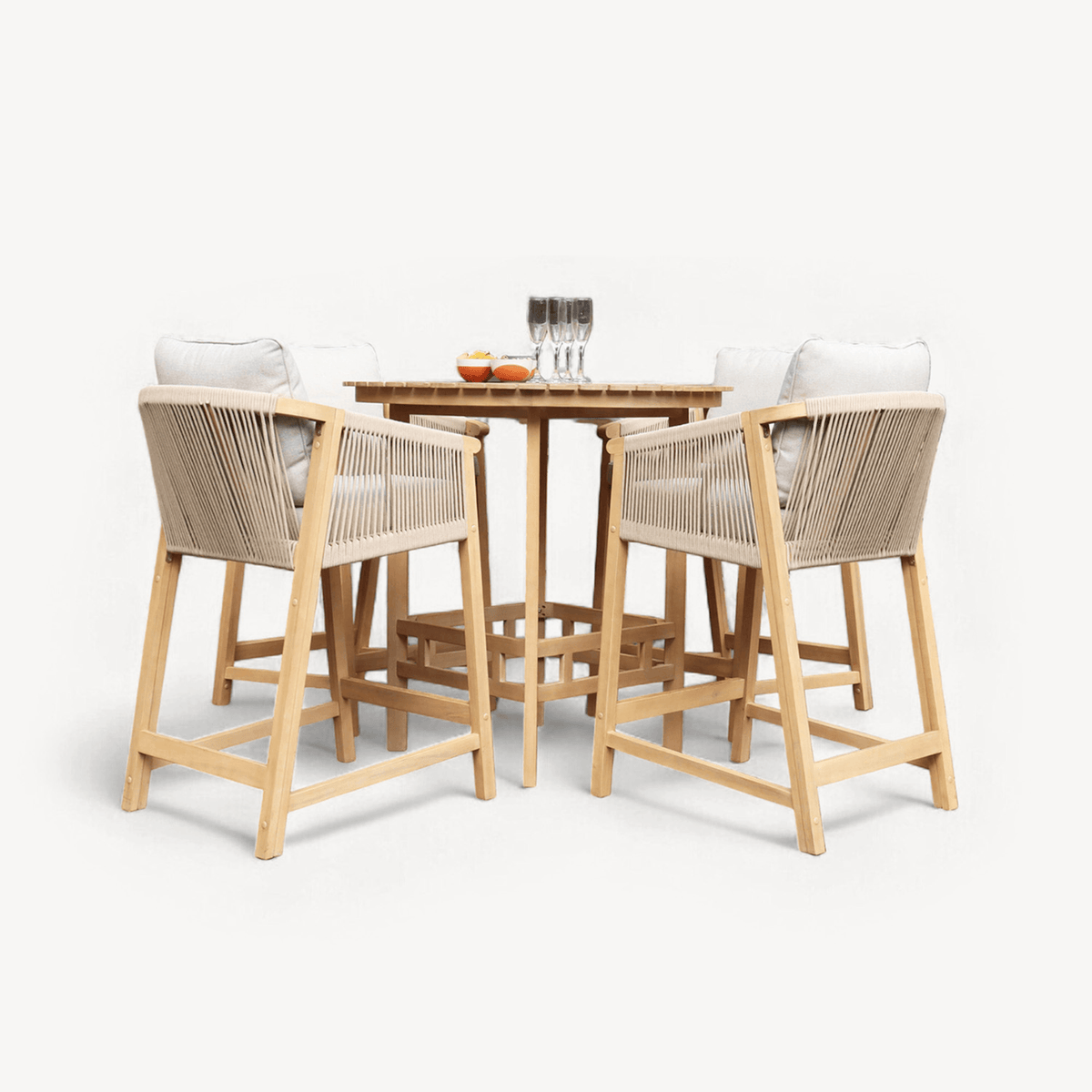 Dusklia - Roma Outdoor 4 Seater Round High Bar Table and Deluxe Barstools - Beige