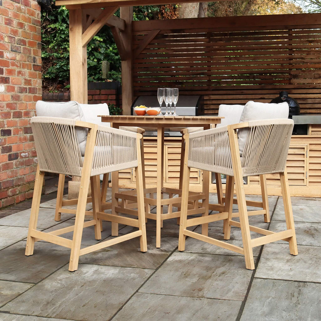 Dusklia - Roma Outdoor 4 Seater Round High Bar Table and Deluxe Barstools - Beige