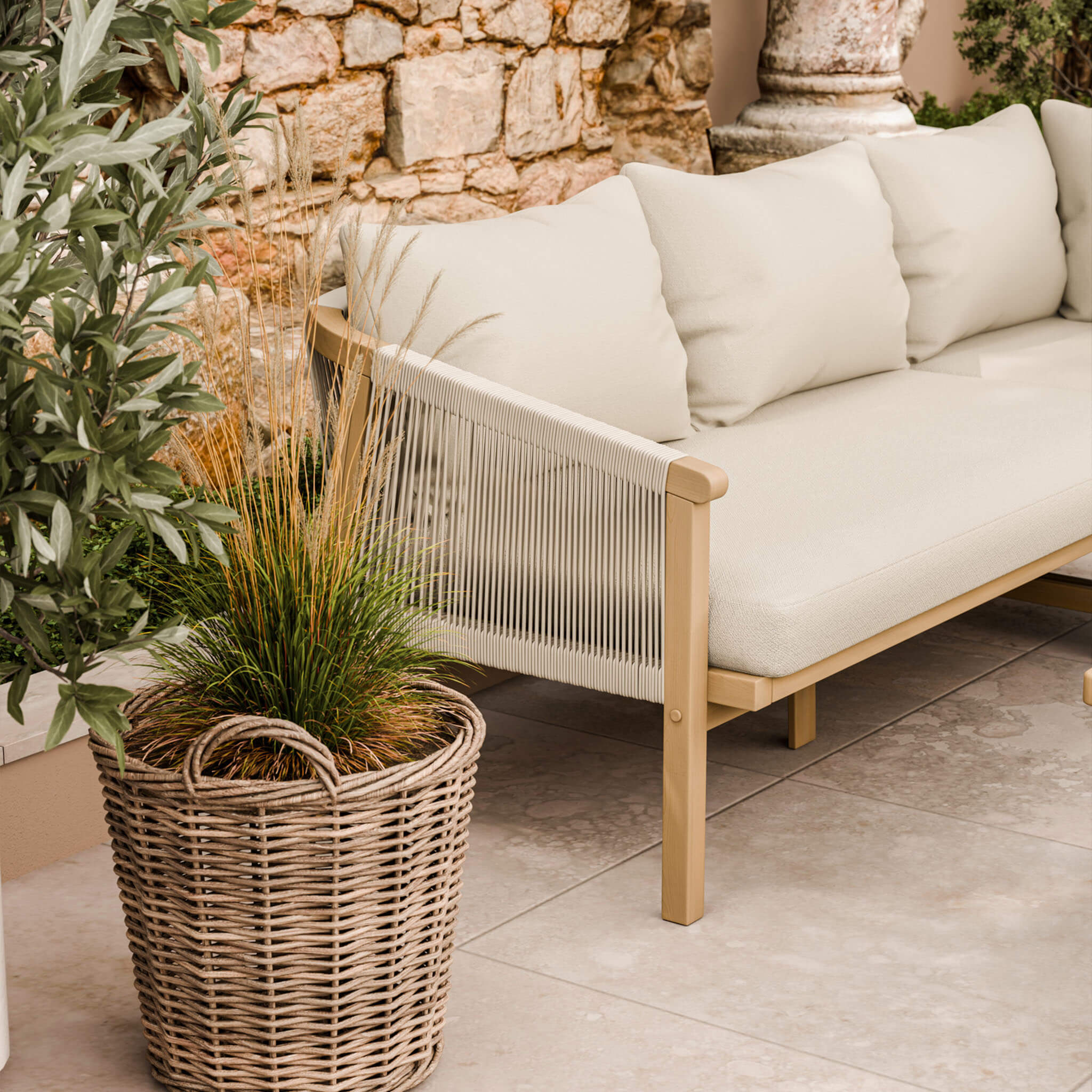Dusklia - Roma Outdoor 5 Seater Corner Lounge Set with Coffee Table - Beige