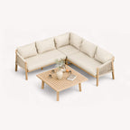 Dusklia - Roma Outdoor 5 Seater Corner Lounge Set with Coffee Table - Beige