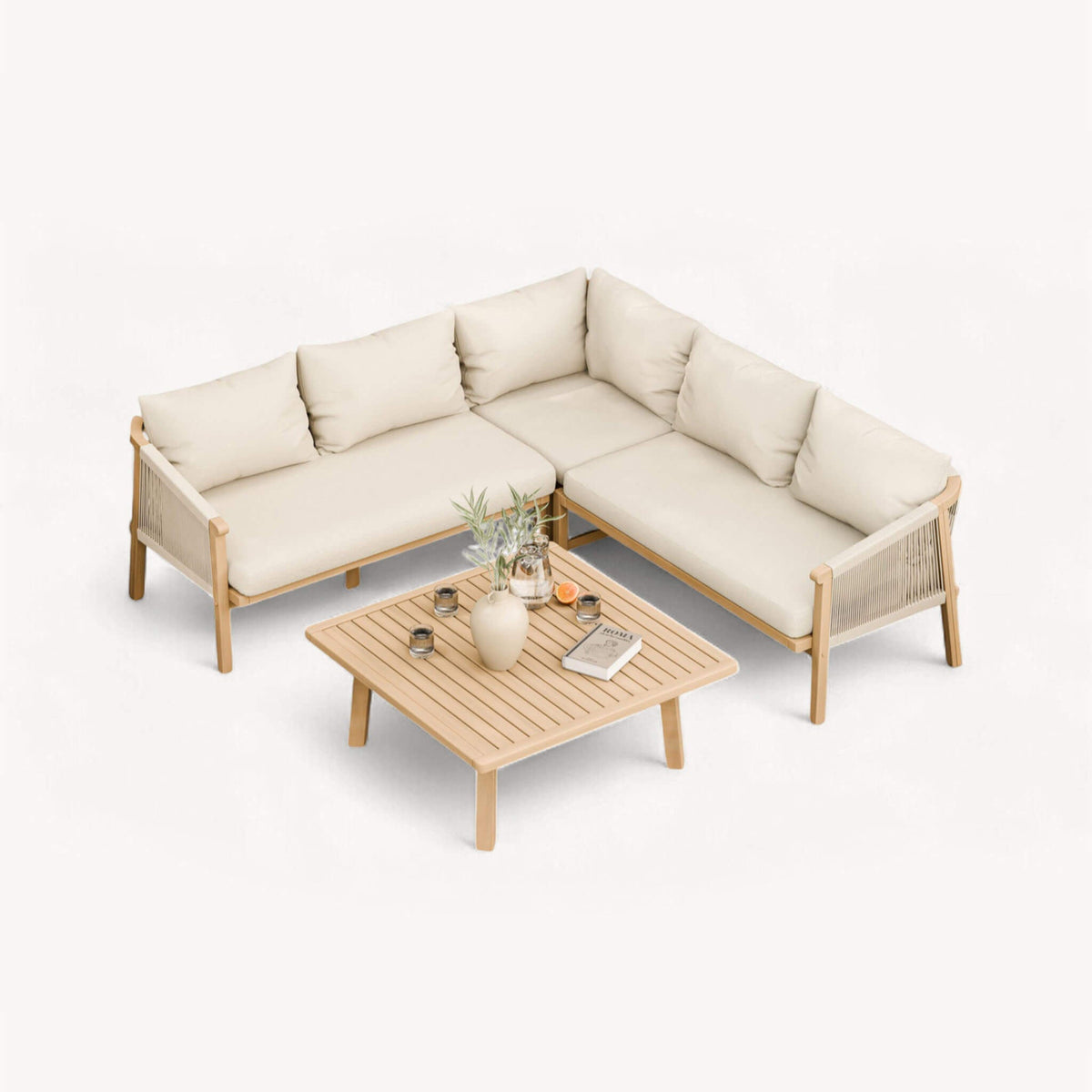 Dusklia - Roma Outdoor 5 Seater Corner Lounge Set with Coffee Table - Beige