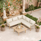 Dusklia - Roma Outdoor 5 Seater Corner Lounge Set with Coffee Table - Beige