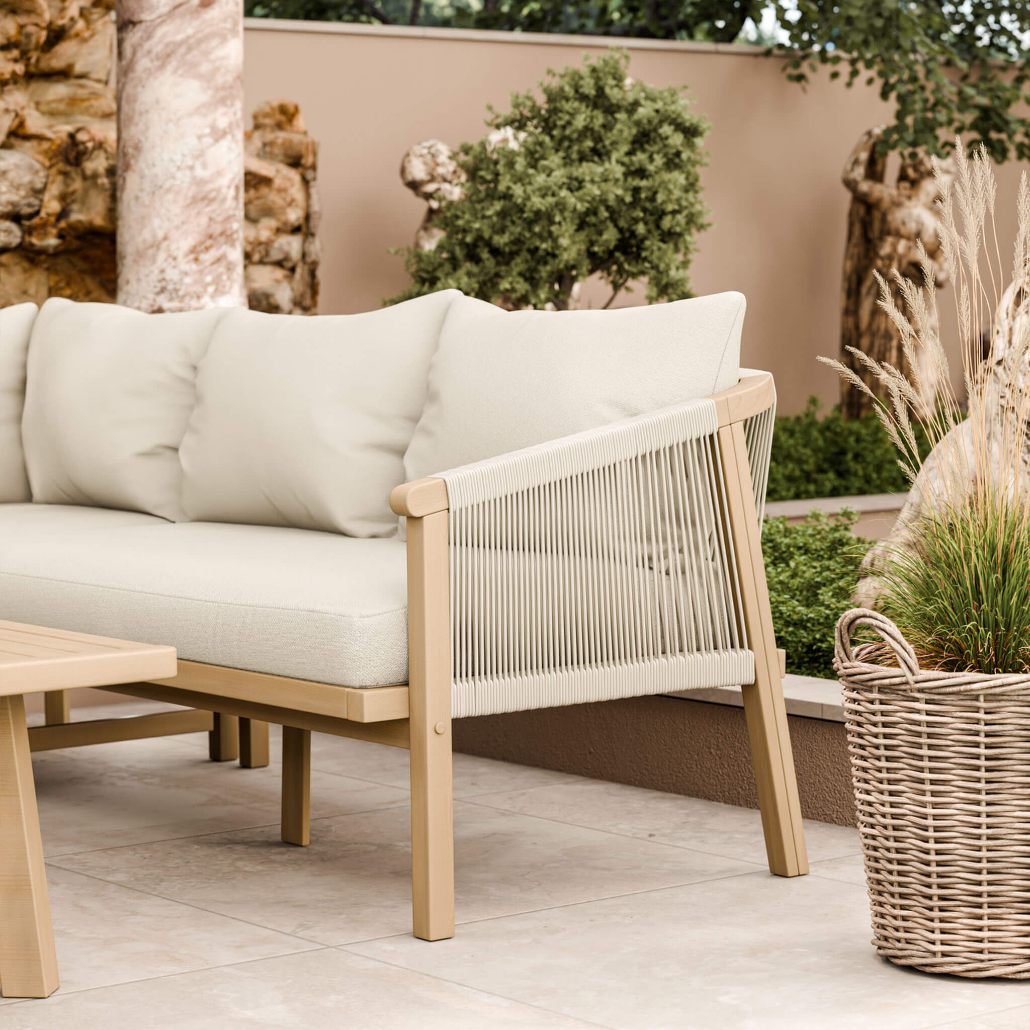 Dusklia - Roma Outdoor 5 Seater Corner Lounge Set with Coffee Table - Beige