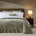 Dusklia - Rome Velvet Greek Matelasse Bedspread - Basil