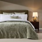 Dusklia - Rome Velvet Greek Matelasse Bedspread - Basil