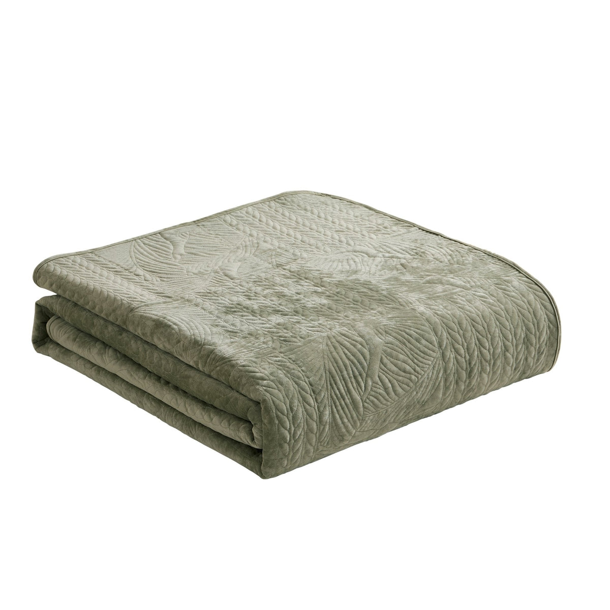 Dusklia - Rome Velvet Greek Matelasse Bedspread - Basil