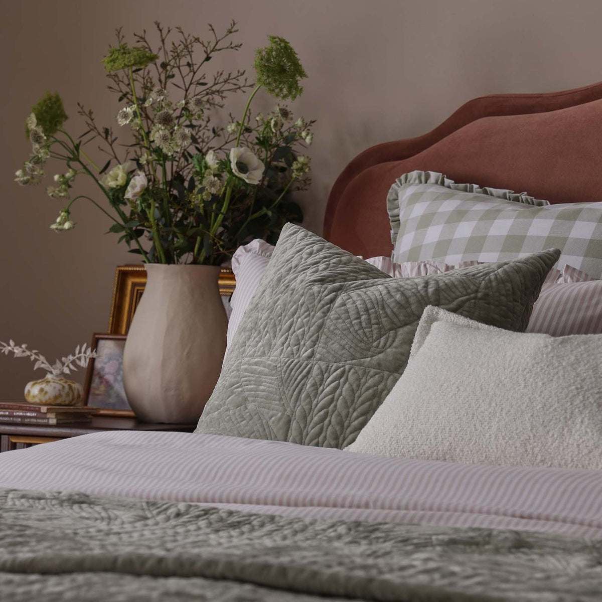 Dusklia - Rome Velvet Greek Matelasse Cushion Cover - Basil