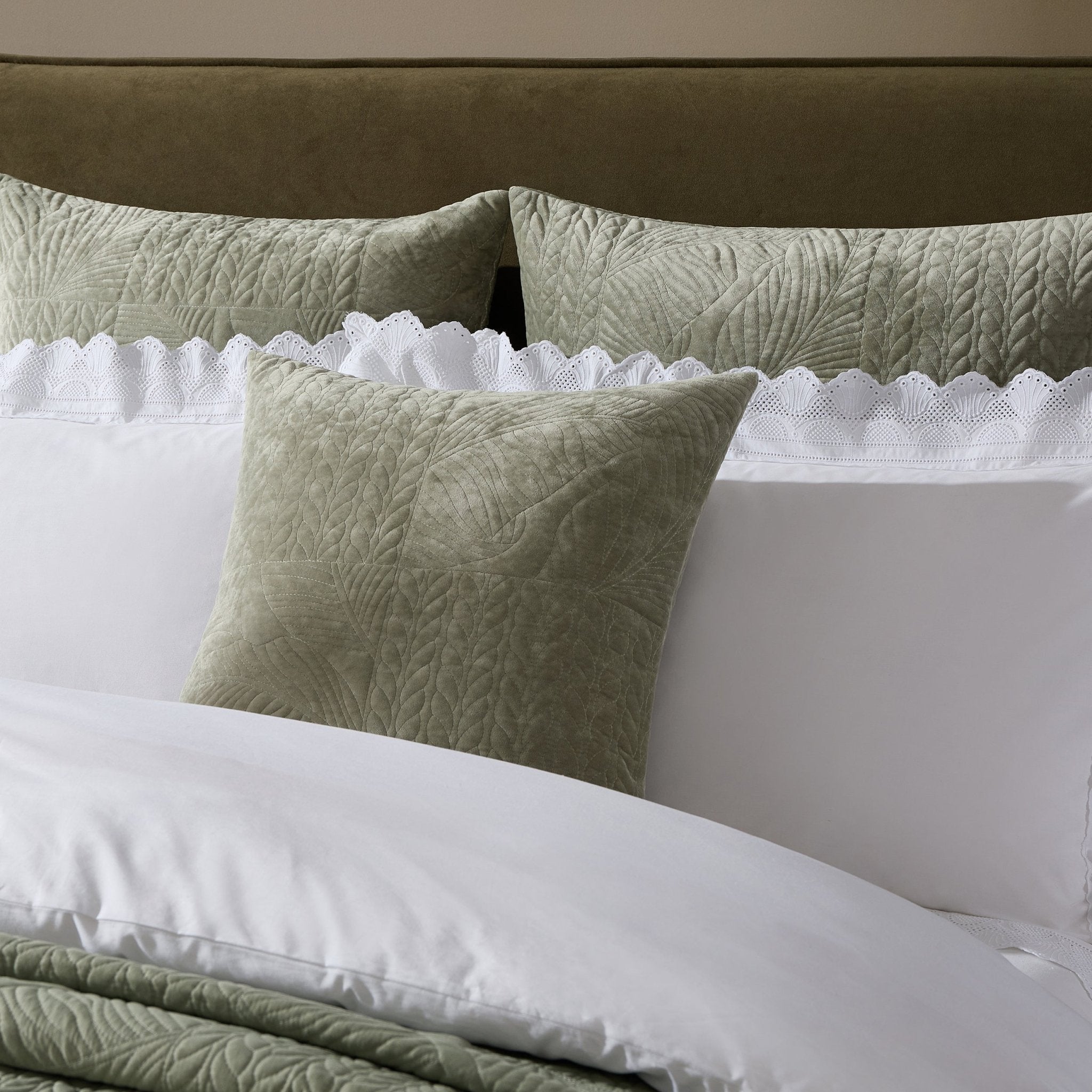 Dusklia - Rome Velvet Greek Matelasse Cushion Cover - Basil