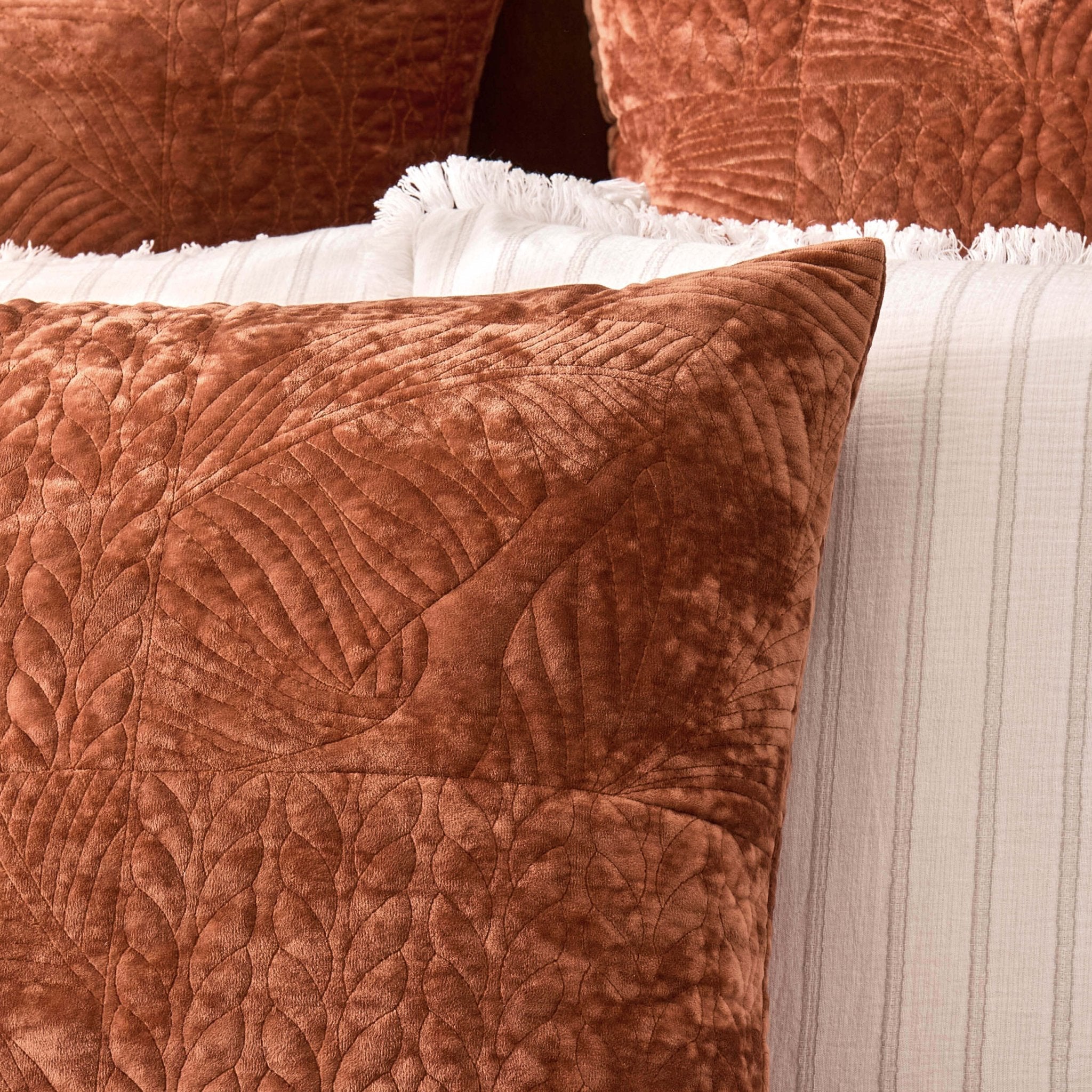 Dusklia - Rome Velvet Greek Matelasse Cushion Cover - Orange