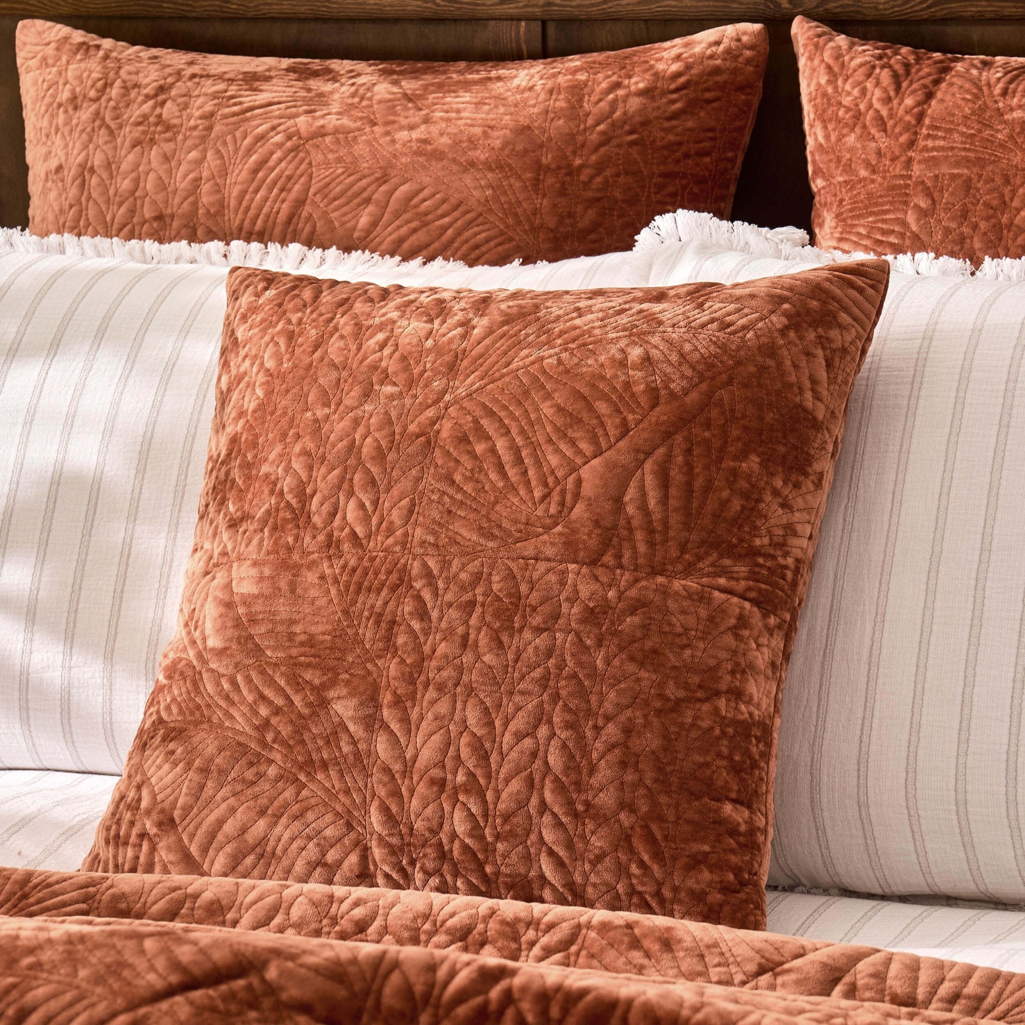 Dusklia - Rome Velvet Greek Matelasse Cushion Cover - Orange