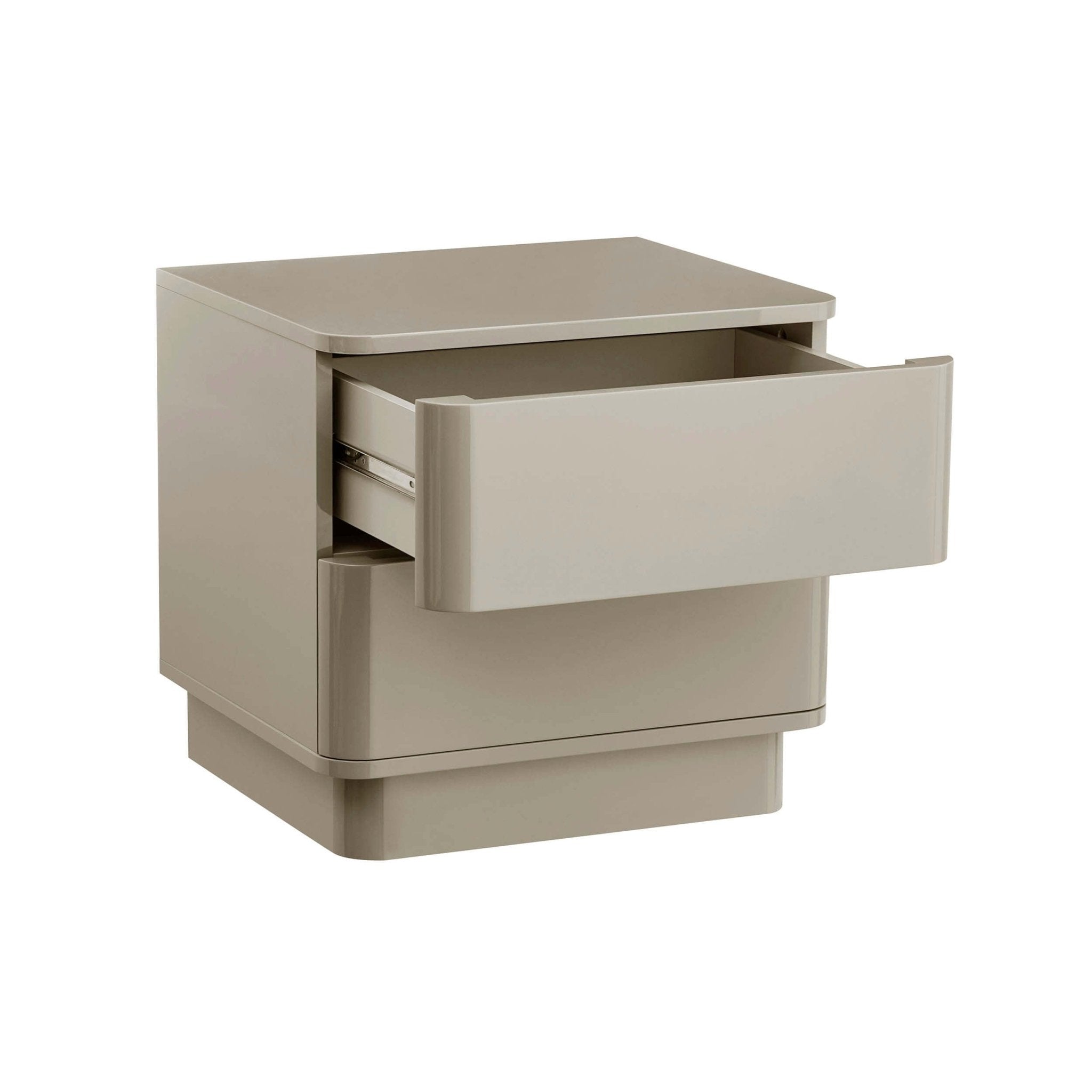 Dusklia - Romilly High Gloss 2 Drawer Bedside Table - Taupe
